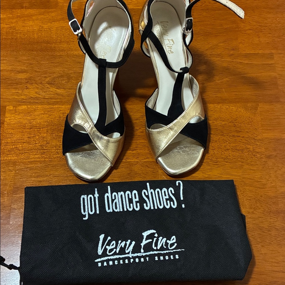 Black and Gold Dance Tango Heels with T-Strap